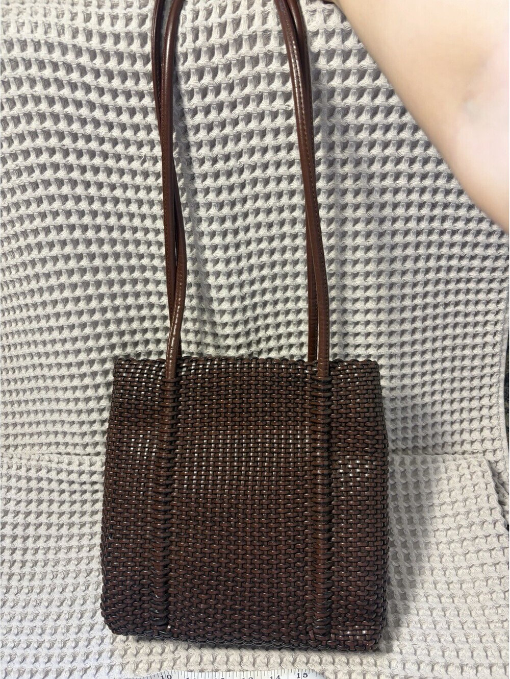 Vintage Nine West 90s Brown Faux Leather Braided Long Strap Shoulder Bag